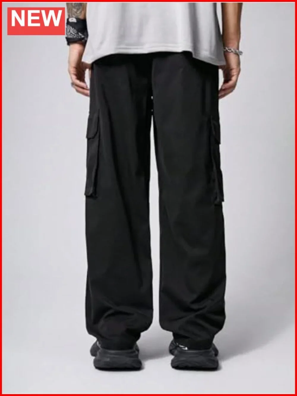 Straight Leg Cargo Pants with Flat Pocket Casual Trousers